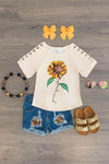 "You Are My Sunshine" Crochet Denim Short Set - Sparkle in Pink